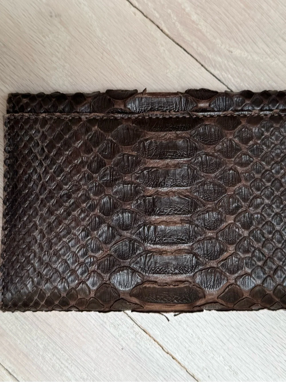 Dark Brown Python  Trifold Wallet with Textured Panels, handmade in Italy, new
